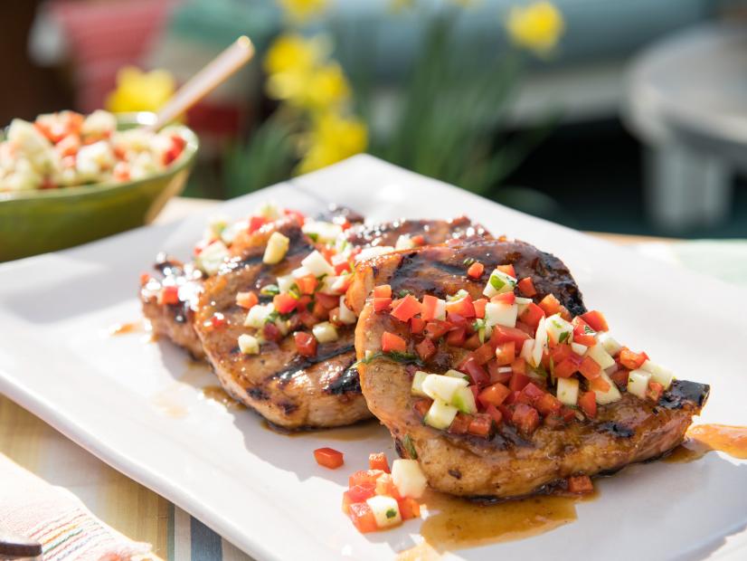 Jeff Mauro makes Apricot Habanero Grilled Pork Chops with Green Apple Relish, as seen on Food Network's The Kitchen