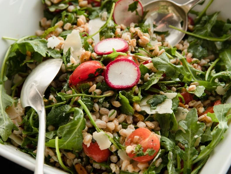 Close-up of Charlie Bird's Farro Salad, as seen on Barefoot Contessa: Back to the Basics, Season 16.