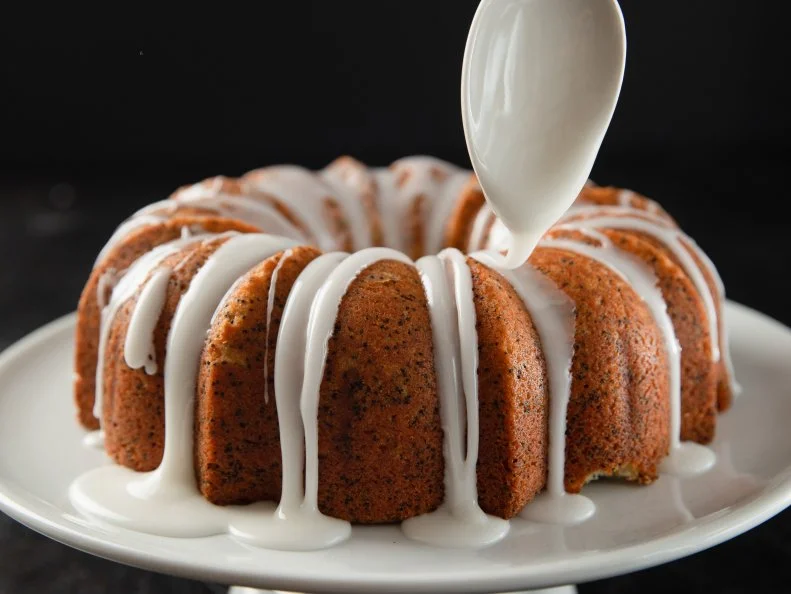 Close-up of Lemon Poppy Seed Cake, as seen on Barefoot Contessa: Back to the Basics, Season 16.