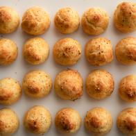 Close-up of Cacio E Pepe Cheese Puffs, as seen on Barefoot Contessa: Back to the Basics, Season 16.