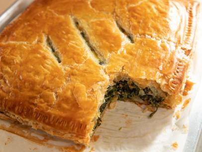 Close-up of Spinach in Puff Pastry, as seen on Barefoot Contessa: Back to the Basics, Season 16.