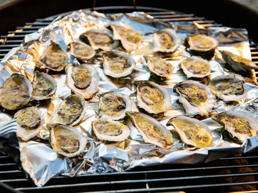 Close-up of Grilled Oysters with Lemon Dill Butter