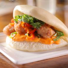 Mochiko Fried Chicken Bao as Served at Momona in Chico, California, as seen on Diners, Drive-Ins and Dives, Season 29.