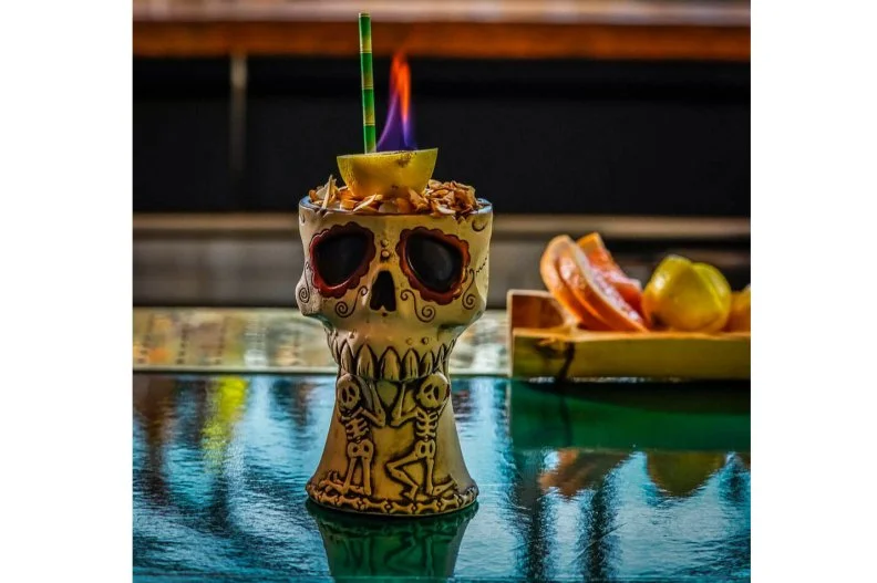 This modern ode to tiki culture is helmed by self-proclaimed pirate and acclaimed bartender Brian Miller. The Polynesian’s concoctions use fresh juices and top-shelf spirits. The Vaya Kon Tiki mixes coconut rooibos tea-infused rums, a spicy cayenne-coconut cream, ginger, cinnamon, and tropical juice, all topped with a flaming piece of citrus and served in a custom skull mug.