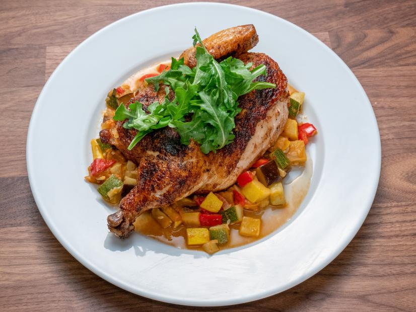 Host Anne Burrell's Main Dish is Brick Chicken and Ratatouille, during Famous Movie Dishes, as seen on Worst Cooks in America, Season 16.