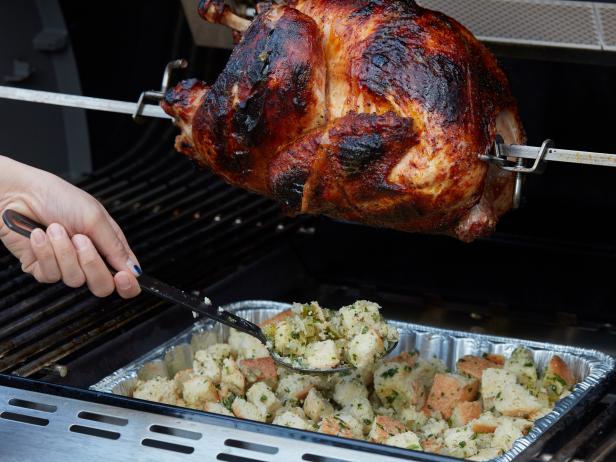 How to Make Thanksgiving on the Grill Grilled Rotisserie Turkey Thanksgiving How Tos Step by Step Turkey Desserts Side Dishes Food Network