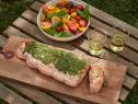 Food Network Kitchen’s Grilled Side of Salmon Stuffed with Creamy Corn and Bacon.