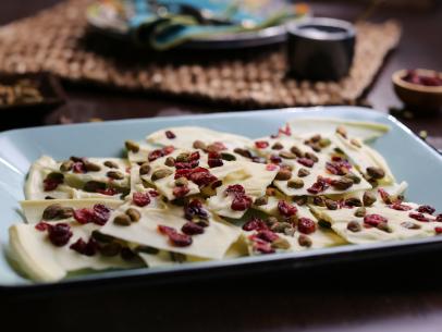 White Chocolate Bark with Pistachios and Dried Cranberries, as seen on Valerie's Home Cooking, Season 9.