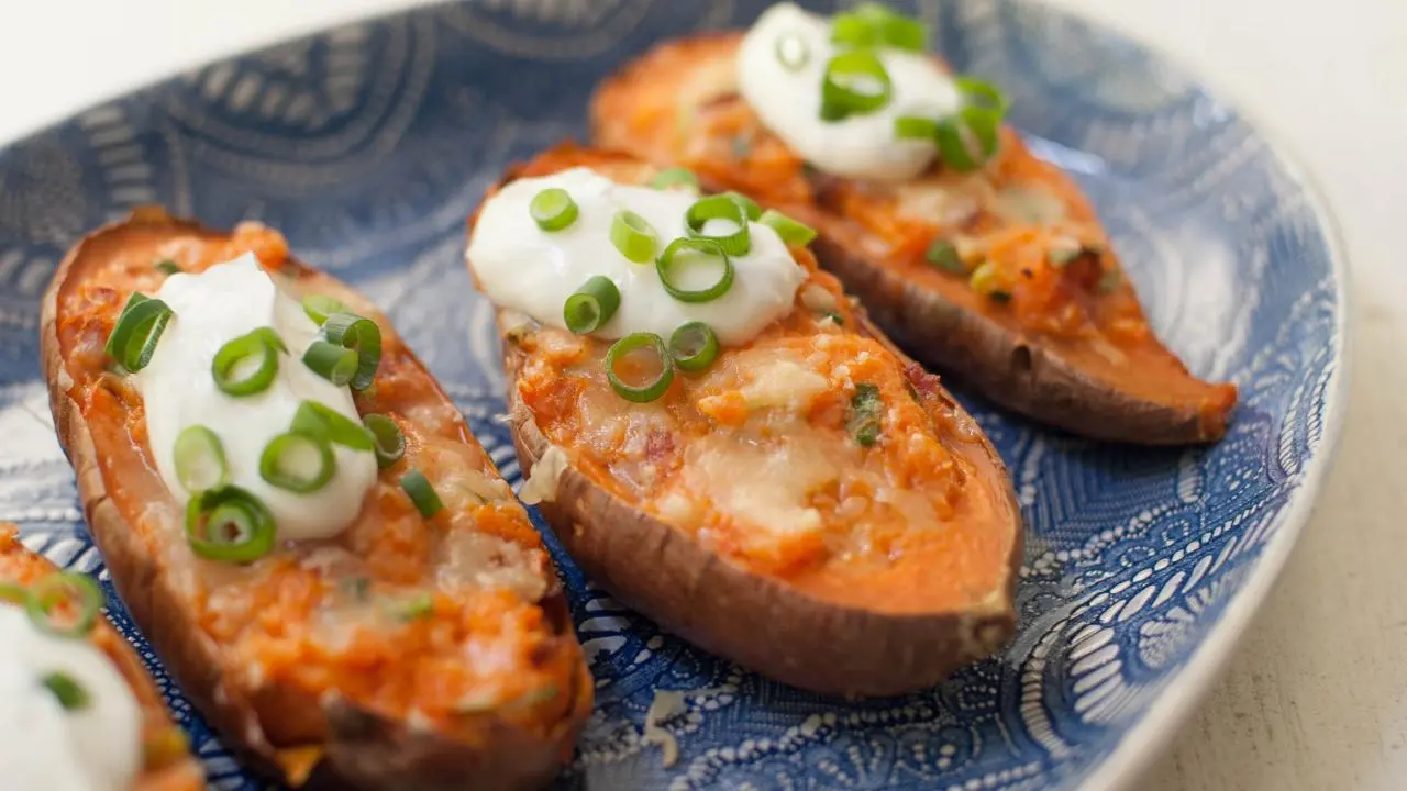Twice-Baked Maple Bacon Sweet Potatoes