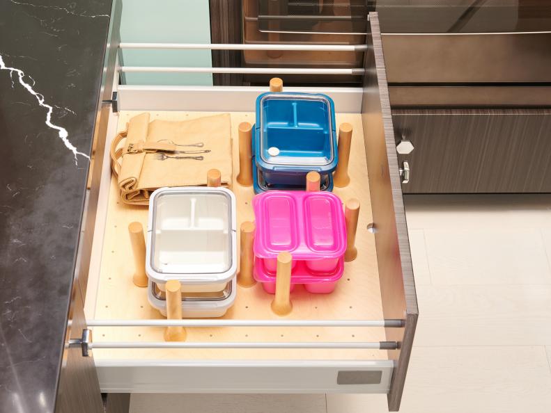 Cabinets To Go “Cool Storage Moments”, peg drawer, as seen on Food Network’s Fantasy Kitchen Sweepstakes 2019.