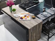 Island waterfall edge and butcher block, as seen on Food Network’s Fantasy Kitchen Sweepstakes 2019.