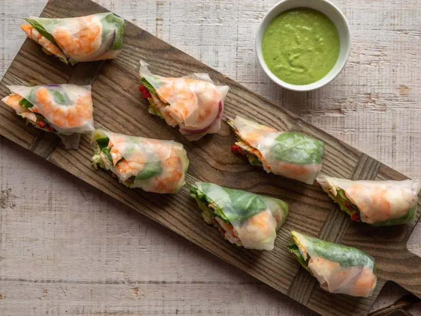 Shrimp Pesto Spring Rolls with Quick Pesto Dipping Sauce Recipe Ree