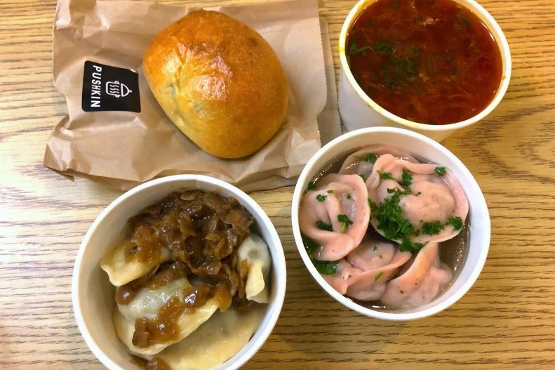 Join the line between 11 a.m. and 2 p.m. on weekdays, alongside Eastern Europeans craving a taste of home. Hidden below street level downtown at an international food court, Pushkin serves Ukrainian specialties made from scratch using family recipes. Try bowls of pelmeni ($7) in rich chicken broth, sautéed potato-mushroom vareniki topped with fried onions, pirojki ($4) and beet red borscht ($6) with tender chunks of beef and potato. The pelmeni and pirojki filled with beef are most popular, but there are also available a wide variety of other creative and seasonal fillings.