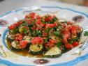 Food beauty of Giadas Pan fried Zucchini with Anchovy Vinaigrette, as seen on Giada in Italy, Season 3.