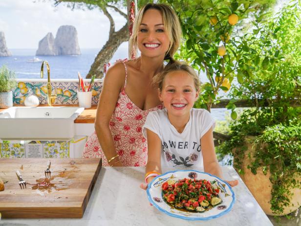 Giada and her daughter Jade prepare her Pan fried Zucchini with Anchovy Vinaigrette, as seen on Giada in Italy, Season 3.