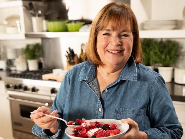 Ina Garten with Fresh Berries in Sweet Ricotta & Raspberry and Blackberry Sauce, as seen on Barefoot Contessa: Back to the Basics, Season 16.