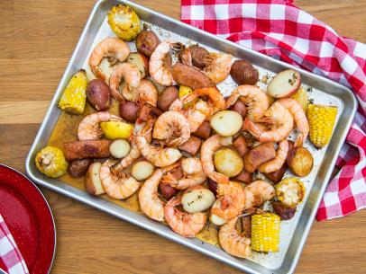 Sunny Anderson makes a Sheet Pan Shrimp "Boil", as seen on Food Network's The Kitchen