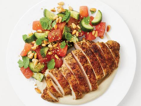 Grilled Za'atar Chicken with Cucumber-Watermelon Salad