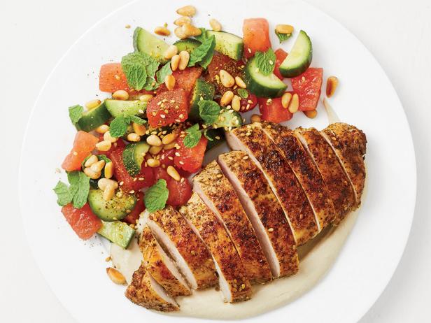 Grilled Za'atar Chicken with Cucumber-Watermelon Salad