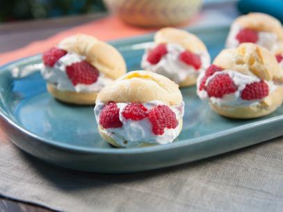 Close up of “Raspberry cream puﬀs” ,as seen on Trisha's Southern Kitchen, Season 14.
