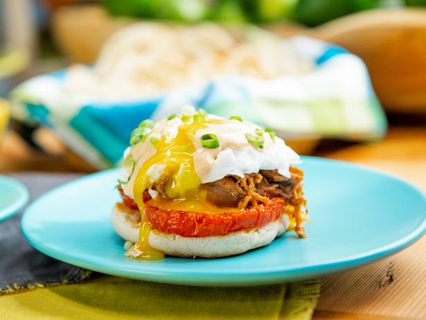 Sunny Anderson makes Pulled Pork Eggs Benedict, as seen on Food Network's The Kitchen