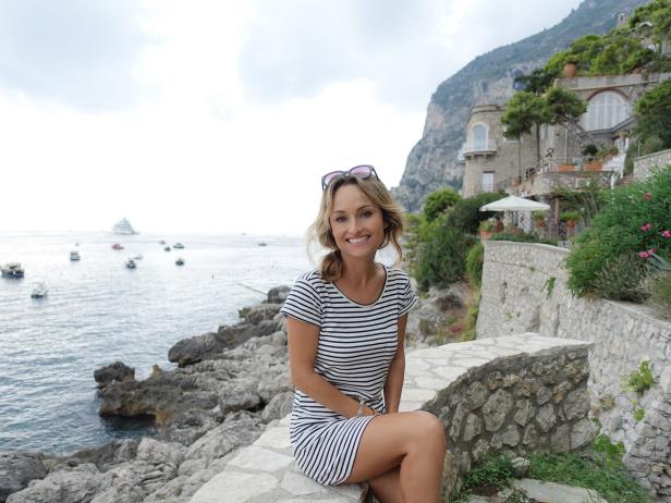 Behind the scenes with Giada De Laurentiis on the set of Taste of Capri, as seen on Giada in Italy, Season 3.