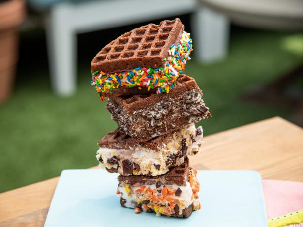 The hosts share Waffle Brownie Ice Cream Sandwiches four ways, as seen on Food Network's The Kitchen