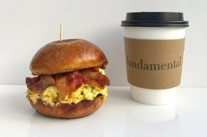 Popular lunch spot Fundamental DTLA is one of the cutest places downtown to start the day. From 8:30 to 11 a.m., Monday through Friday, settle into one of the picturesque banquettes and order the egg sandwich made with scrambled eggs, sharp cheddar, smoked paprika aioli and optional bacon or avocado. To pair with the sandwich, there are coffees from Stumptown and tea from Art of Tea.