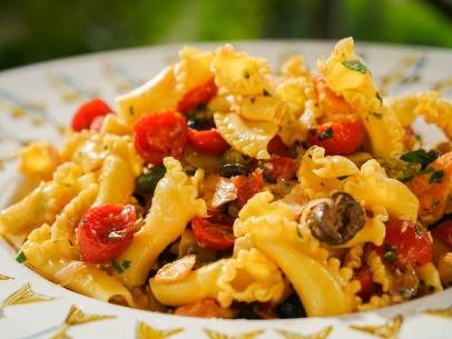 Food beauty of Giadas Campanelle with Fresh Puttanesca, as seen on Giada in Italy, Season 3.
