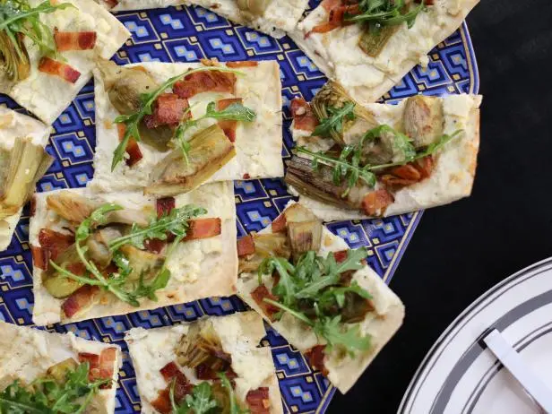 Bacon and Artichoke Hearts Lavash Flatbread Recipe | Valerie Bertinelli | Food Network