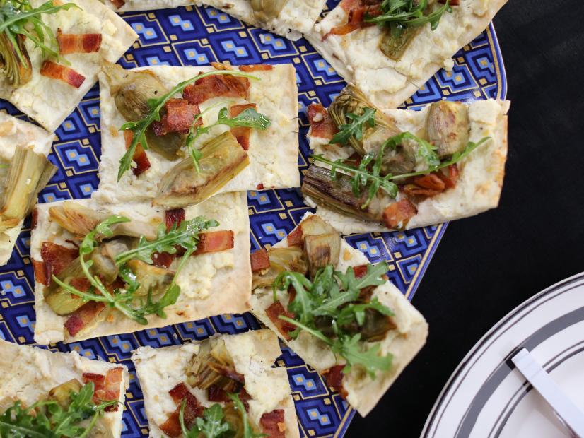 Bacon and Artichoke Hearts Lavash Flatbread as seen on Valerie's Home Cooking, Season 9.