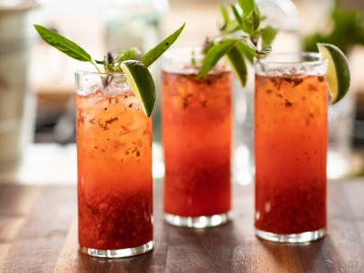 Close-up of Strawberry Basil Mojito, as seen on The Pionner Woman, Season 22.