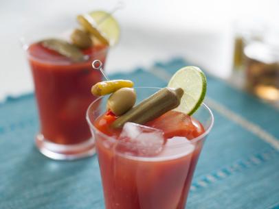 Close up of “Pickled Okra Bloody Mary”, as seen on Trisha's Southern Kitchen, Season 14.