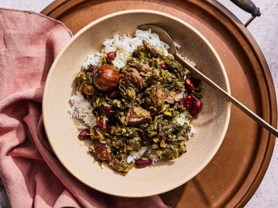 Description: Tasty Kabob's Ghormeh Sabzi. Keywords: Parsley, Persian Leeks, Cilantro, Spinach, Fenugreek, Onion, Clove, Turmeric, Beef, Lamb, Persian Limes.