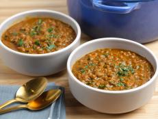 Brown lentils are the star of this dish. To boost flavor, we used a classic mirepoix—onion, celery and carrot – as well as thyme, bay and oregano for an herby finish. We found the fresh lemon juice and parsley at the end brightened up the soup and added a nice pop of color.