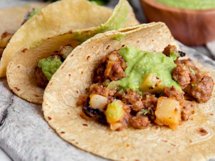 PotatoChorizo Tacos with Avocado Salsa Recipe Rick Bayless Food