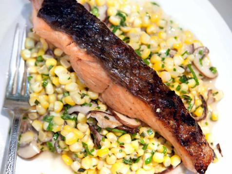 Grilled Salmon with Corn and Mushrooms