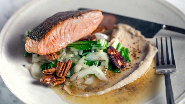 Pan-Roasted Salmon with White Bean Purée image