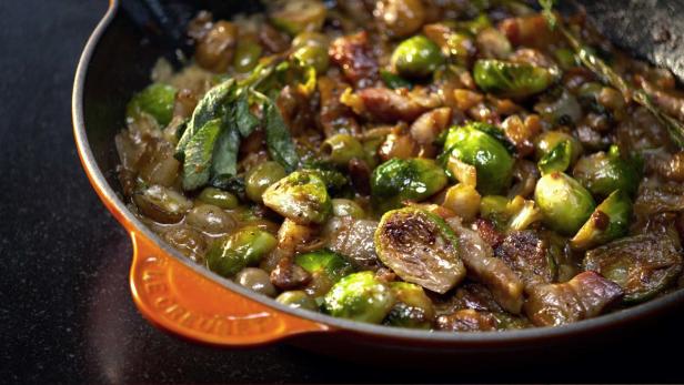 Brussels Sprouts with Bacon, Chestnuts, and Cream_image