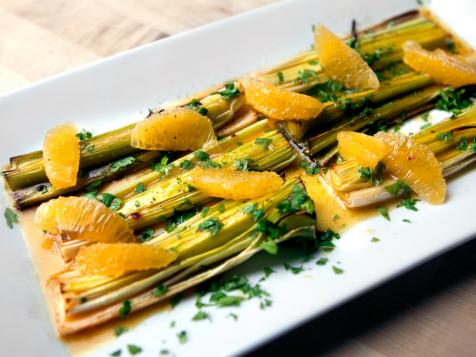 Charred Leeks with Orange Sherry Vinaigrette