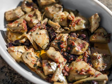 Artichokes Braised with Olives and Mint