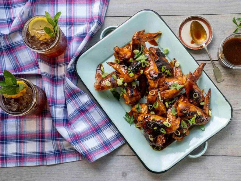 Grilled Sea Island Wings with Hot Honey Sauce, as seen on Delicious Miss Brown, Season 1.