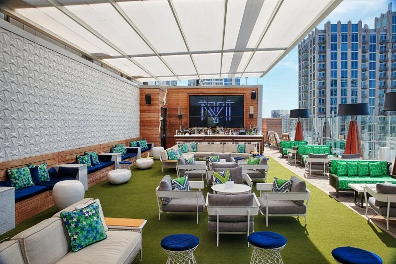 Adults only at this sleek and modern rooftop overlooking Charlotte where the food, drinks and music are all carefully thought out. Kick back on one of the couches with a seasonal cocktail in hand and munch on filet sliders with Asian truffle aioli and bok choy soubise, or Carolina crab cakes with pickled ginger aioli. With a covered terrace you can still enjoy the views even when the rain is pouring down.