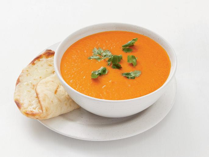 Indian Spiced Tomato Soup with Cheesy Naan Recipe Food Network
