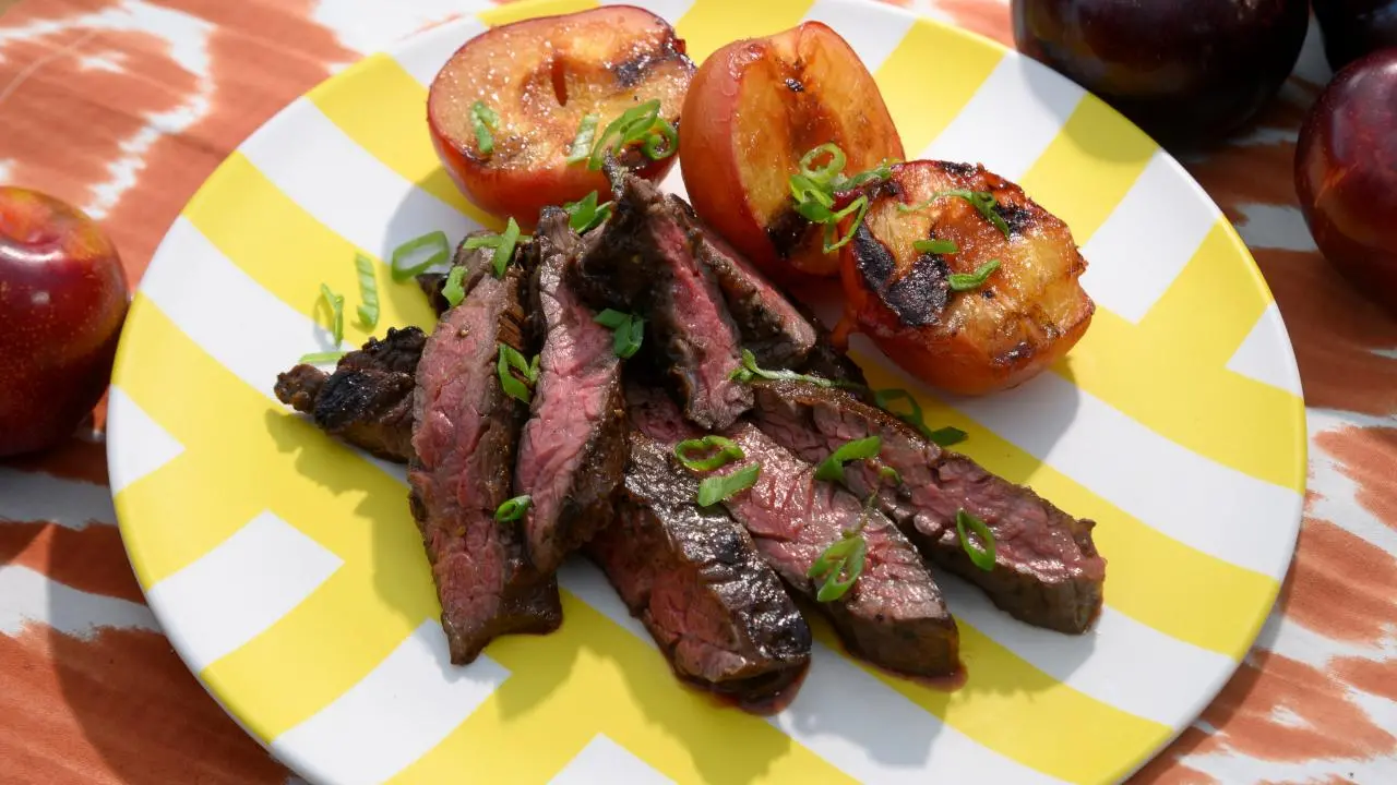 Grilled Teriyaki Steak with Plums