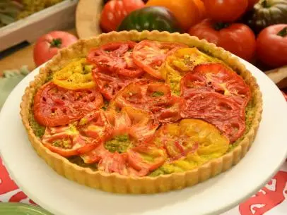 A heirloom tomato and pesto tart, as seen on The Kitchen, Season 22.