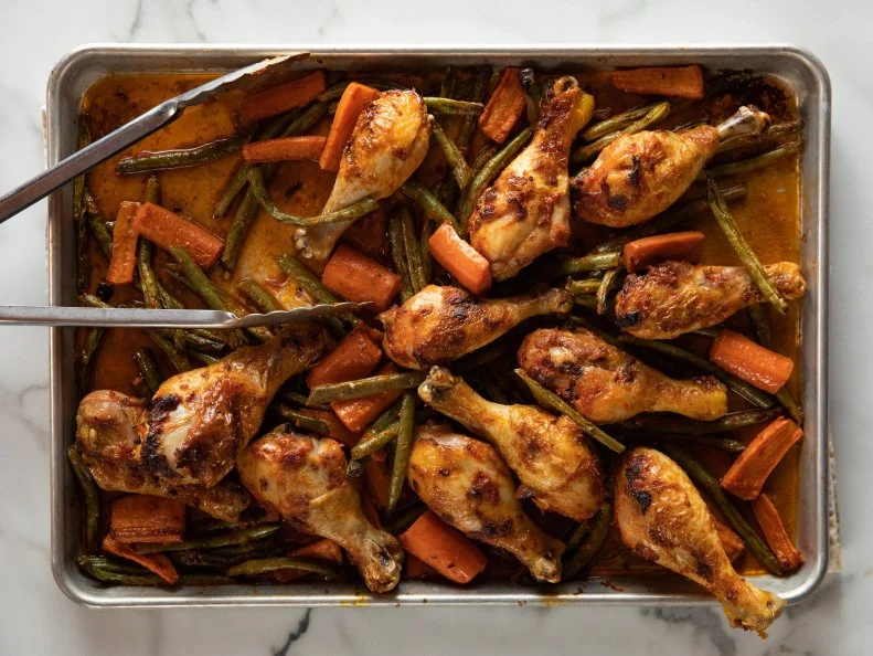 Close-up of Sheetpan Curried Chicken, as seen on The Pioneer Woman, Season 23.