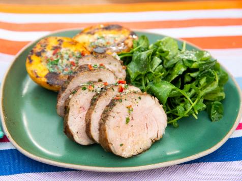 Pork Tenderloin with Roasted Peaches and Chili Lime Butter