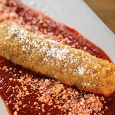 The Organic Crunchy Chicken Tamale as Served at Joseph's Culinary Pub in Santa Fe, New Mexico, as seen on Diners, Drive-Ins and Dives, Season 30.