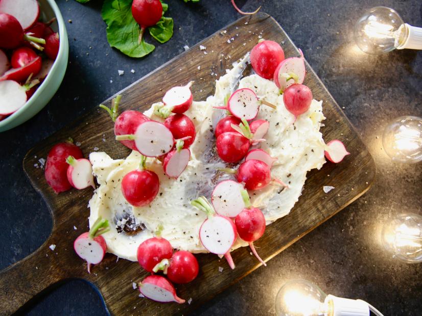 Beauty Photo of Radishes with Smoked Butter ,as seen on Girl Meets Farm, Season 4.